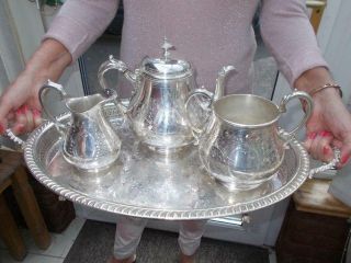 Elegant Victorian 3 Piece Silver Plate Tea Set Nicely Engraved In