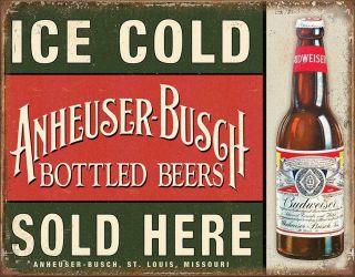 Anheuser - Busch - Budweiser Ice Cold Rustic Retro Tin Metal Sign,  16 " W X 12.  5 " H