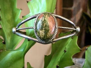 Vintage Native American Begay Sterling Silver Unakite Cuff Bracelet Navajo 7”