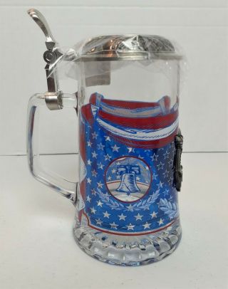 Usa We The People Patriotic Glass Stein E Pluribus Unum On Lid Glass Mug 1912