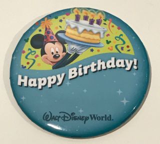 Walt Disney World Parks Blue Celebration Happy Birthday Button Pin Mickey Cake