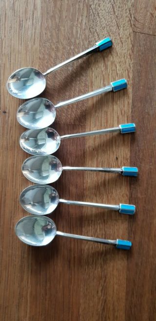 Sterling Silver And Enamel Set Of Spoons