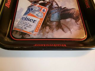 Vintage 1980s Budweiser King of Beers Cowboy Roping A Beer Bottle Metal Tray 2