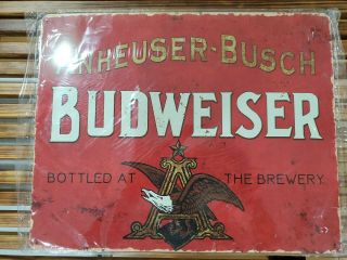 Vintage Budweiser Beer Tin Metal Sign Anheuser Busch Bottling Brewery Bar
