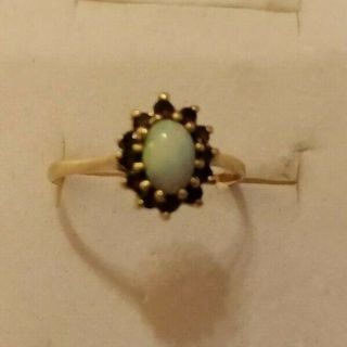 Vintage 9ct Gold Opal And Garnet Ring Size N/o 1.  5 Gms
