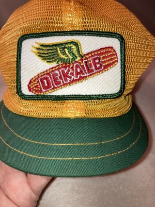 Vintage DeKalb Seed Corn Pom Trucker Cap Hat Mesh Yellow Green Snap Back K Brand 2