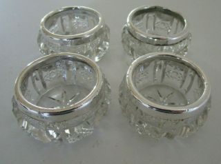 4 Silver & Cut Glass Salt Cellars,  Hallmarked London 1920