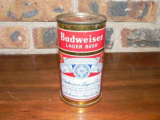 Vintage Budweiser Lager Flat Top Beer Can 2 Sided,  Gold Trim