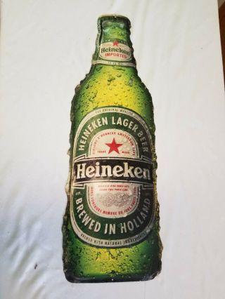 Vintage Heineken Beer Bottle Tin Metal Sign 23 " X 8” Man Cave Advertising Holland