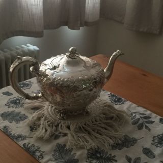 Victorian Large Silver Plate Teapot By Martin Hall & Co Sheffield Re - Silvered