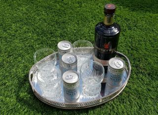 14 " Antique Vintage Silver Plate Oval Gallery Serving Drinks Cocktails Tray