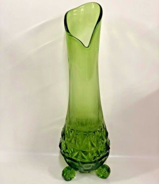 Vintage Large 17 " Tall Dark Green Swag 3 Footed Stretch Glass Flower Vase Viking