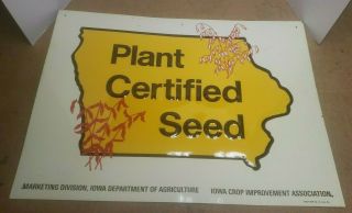 Vintage Iowa Certified Seed Tin Embossed Farm Sign N.  O.  S.  24  X 18