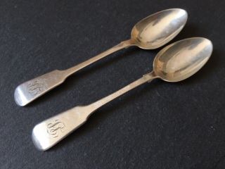 Antique Georgian Solid Sterling Silver Teaspoons Fiddle Back Spoon Two