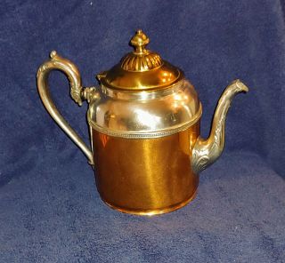 Antique Manning Bowman & Company Ornate Copper Pewter Brass Tea Coffee Pot 5