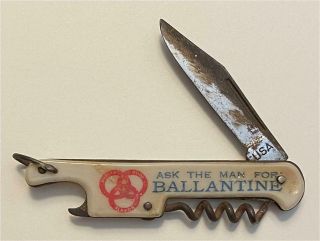 1940s Ask The Man For Ballantine Newark Nj Corkscrew Knife Bottle Opener P - 15 - 10