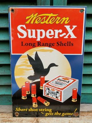 Vintage Western X Shells Porcelain Enamel Sign Winchester Remington