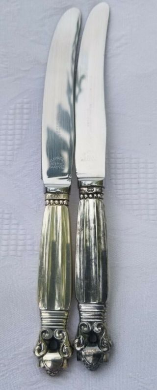 Georg Jensen Denmark Acorn Sterling Silver Handle 6.  5 Set Of 2 Knife (knives)