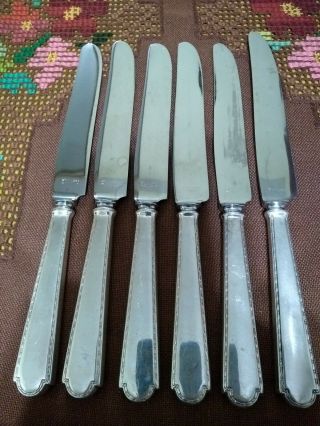 Vintage Set Of Six Dinner Knives With Sterling Silver Handles