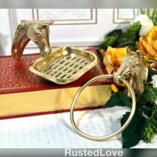 Horse Equestrian Vintage Solid Brass Soap Dish /towel Holder Ring Bath Accessory