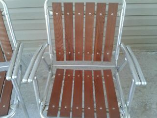 Vintage Retro Aluminum & Redwood Folding Lawn Patio Chairs Set Of 2 2