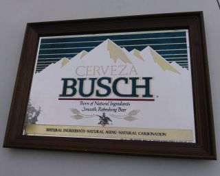 Vintage Busch Cerveza Beer Mirror 202 - 227 Large 20 " X 15 " Wood Framed 1977