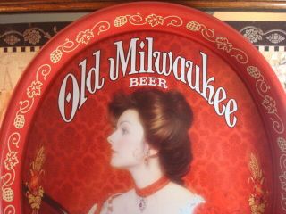 Old Milwaukee Beer Jos Schlitz Brewing Co Victorian Lady in Red Advertising Tray 2