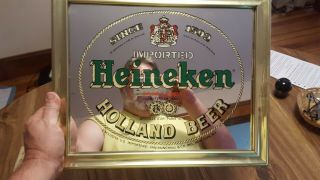 Vintage Heineken Beer Framed Mirror Bar Advertising Sign Holland Beer,