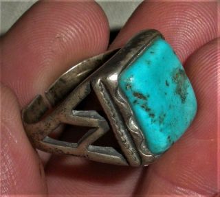Vintage C.  1950 Navajo Sterling Silver Gorgeous Turquoise Ring Large Stone Vafo