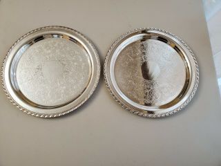 Vintage Wm A Rogers Round Silverplate Serving Tray 12 Inch Set Of Two