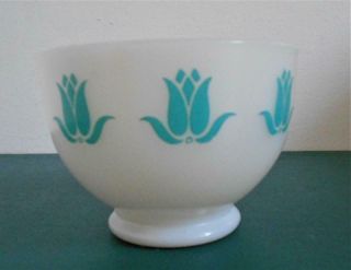Vintage Fire King Aqua Turquoise Tulip Bowl 4 " Footed Milk Glass
