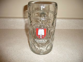 G S Spaten Munchen 1 Liter Dimpled Glass Beer Stein / Mug - -
