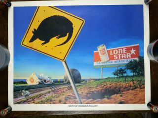 Vintage Lone Star Beer Giant Armadillo " Out Of Hibernation " Poster