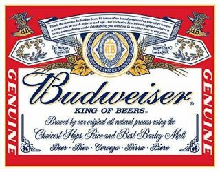 Budweiser - Beer Label Tin Metal Sign,  16 " W X 12.  5 " H