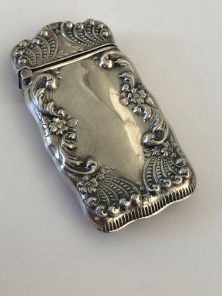 Antique Sterling Silver Match Safe Vesta Case W/ Repousse Decoration