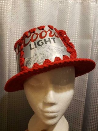Crocheted Coors Light Beer Can Top Hat Derby Hat Fedora Real Beer Cans