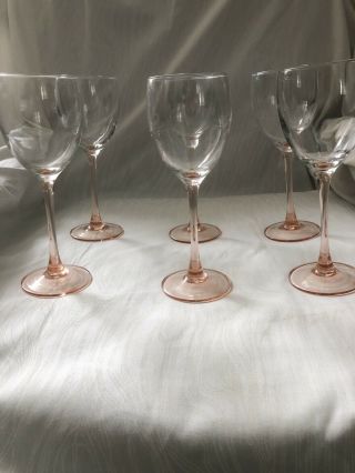 Set Of 6 Pink Stemmed Wine Glasses By Luminarc France