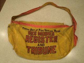 Des Moines Register Newspaper Bag Carrier Sling Tribune Yellow Orange Vintage Ia