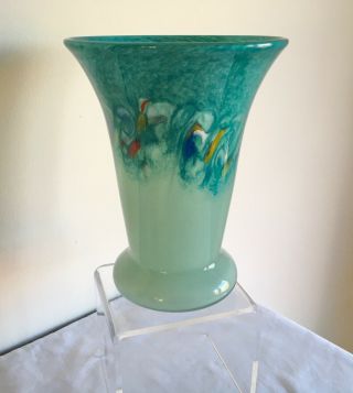 Vintage Scottish Strathearn Stunning Turquoise & Millefiori Whorls Glass Vase