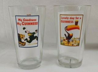 Guinness 2 Pint Beer Glasses " Lovely Day " Toucan And Lion Logo Collectible