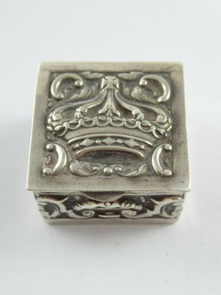 Lovely Vintage Solid Sterling Silver Pill / Ring Box Embossed Crown 1975