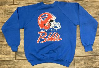 Vtg 80s 90s Buffalo Bills Nfl Raglan Sweatshirt Size Xl Usa Fruit Of The Loom