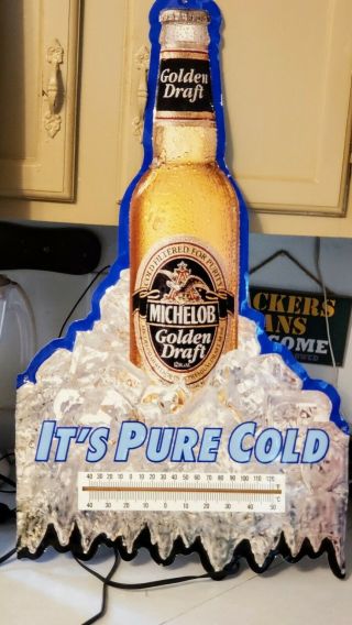 Michelob Golden Draft Beer Embossed Metal Tin Sign Thermometer Nos 18 " X 30 "