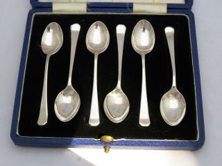 Art Deco Set Of 6 Sterling Silver Demi Tasse / Coffee Spoons Sheff.  1947 Cased
