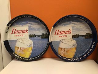Vintage Hamm’s Beer 13 " Inch Metal Beer Serving Trays Set Of 2