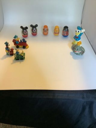 Disney Vintage Weebles,  Ceramic Donald Duck And Dumbo,  Mini Mickey And Donald Tr