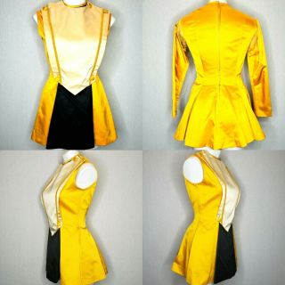 Vtg Real Cheerleading Uniform Adult Small Dress Top Majorette 1970s Black & Gold