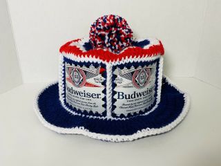 Handmade Crochet Budweiser Beer Can Hat Retro Hipster Party Cap