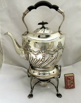 Large Victorian Silver Plated Spirit Kettle On Stand - James Deakin 1890
