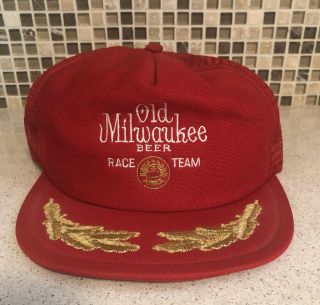 Vintage Old Milwaukee Beer Race Team Trucker Mesh Snapback Cap Hat Unworn - -